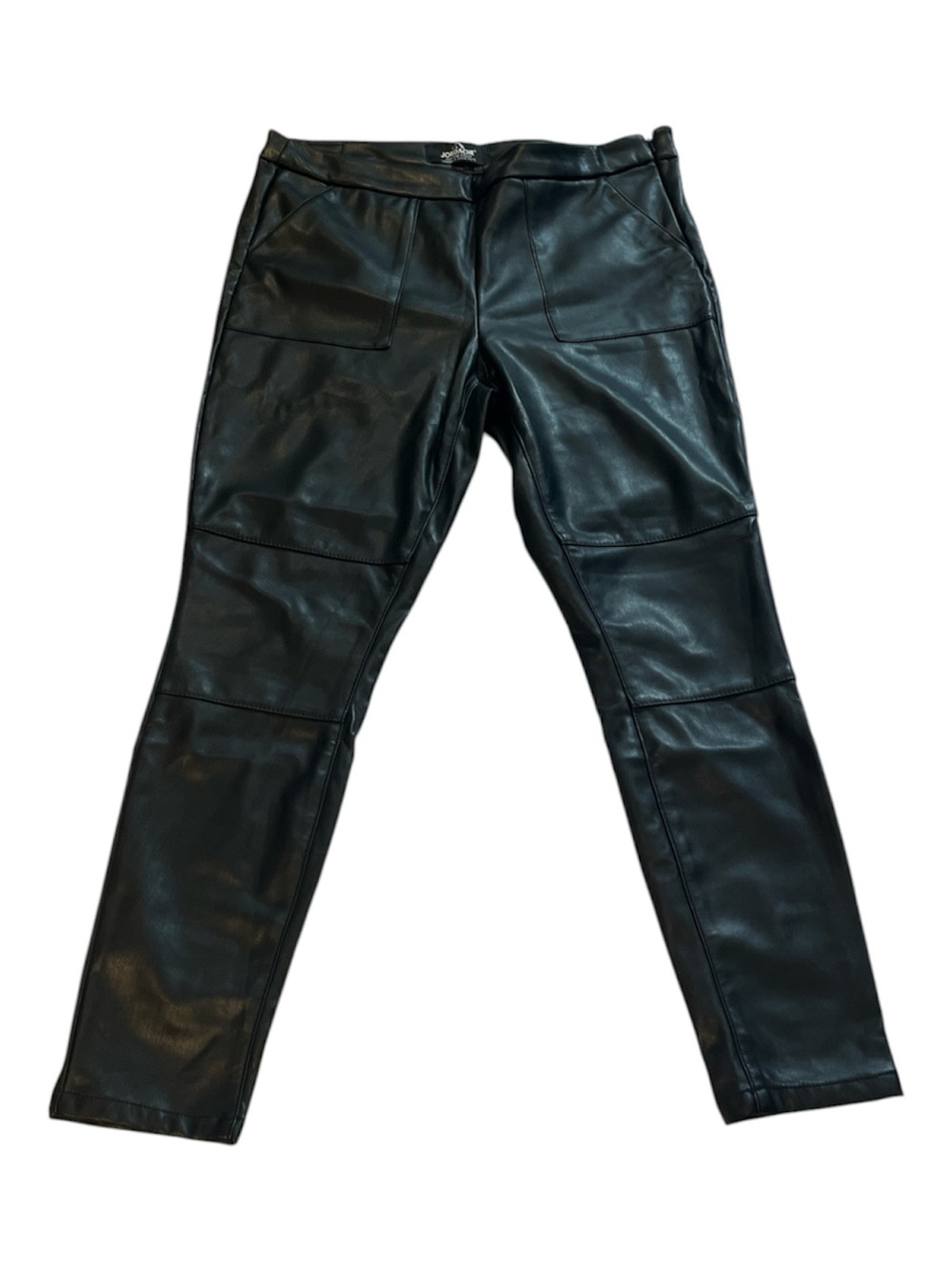 JORDACHE Women's Black Faux-Leather Pants Sz 14 Side Zip Tapered Leg High Waist
